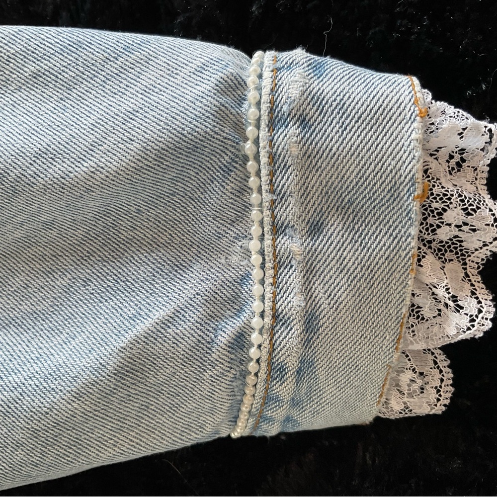 Bluenotes Embellished Lace Trim Denim Jacket | Size Large - Picture 6 of 7